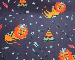 Printed Polycotton Fabric Sleeping Lions Denim