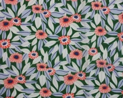 Printed Polycotton Fabric Blue Leaf Bottle