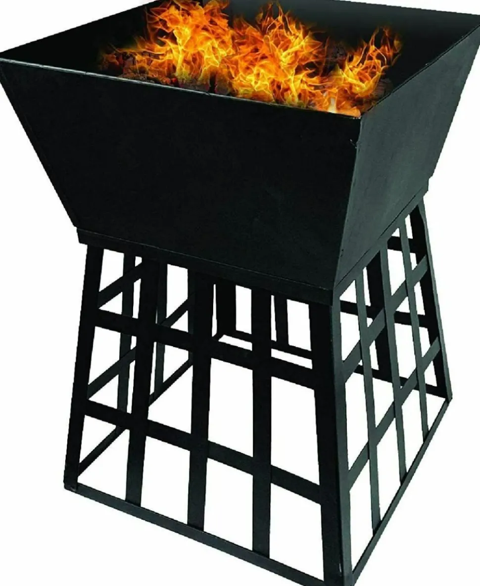 Square Fire Pit with Grill - Black