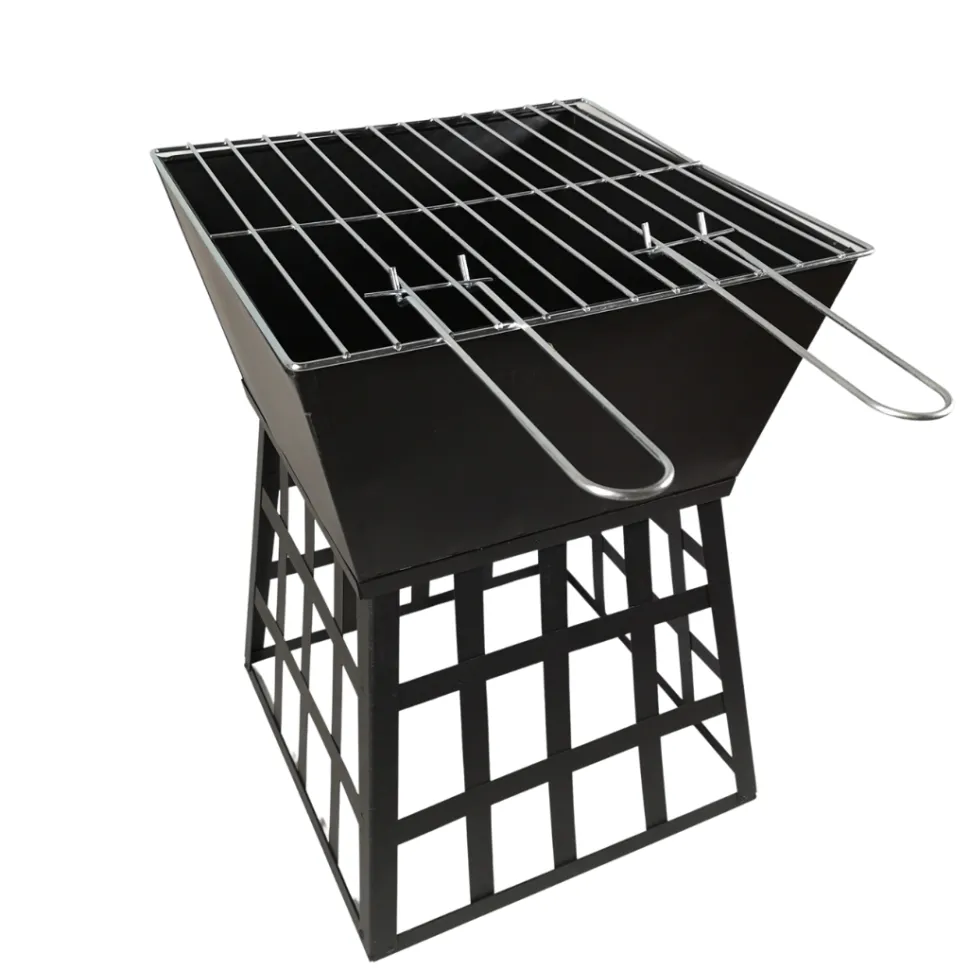 Square Fire Pit with Grill - Black