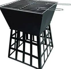 Square Fire Pit with Grill - Black