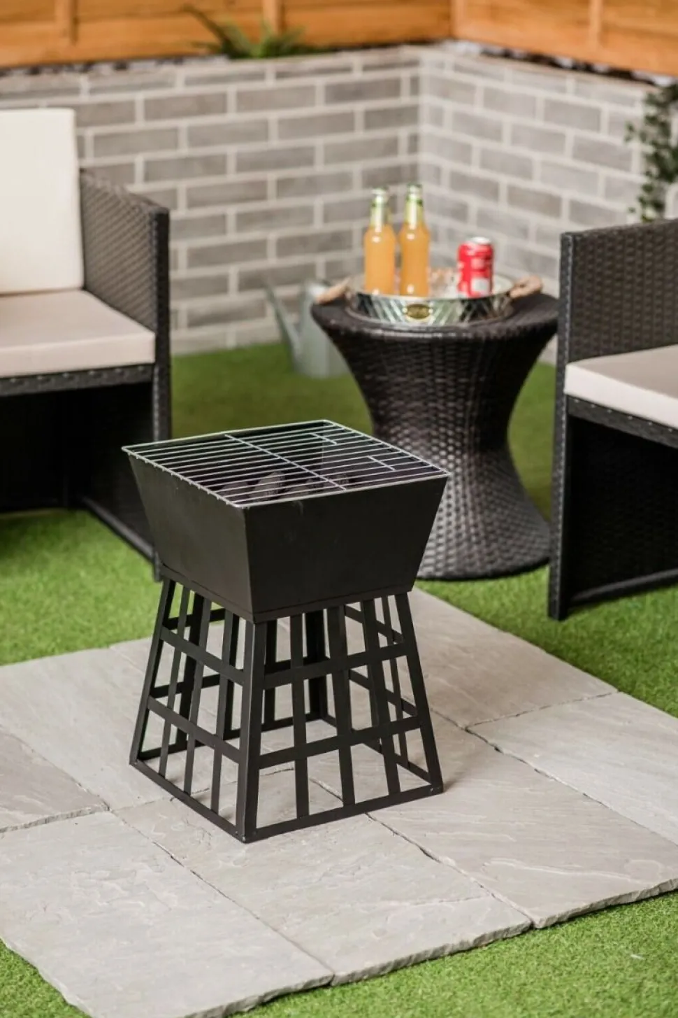 Square Fire Pit with Grill - Black