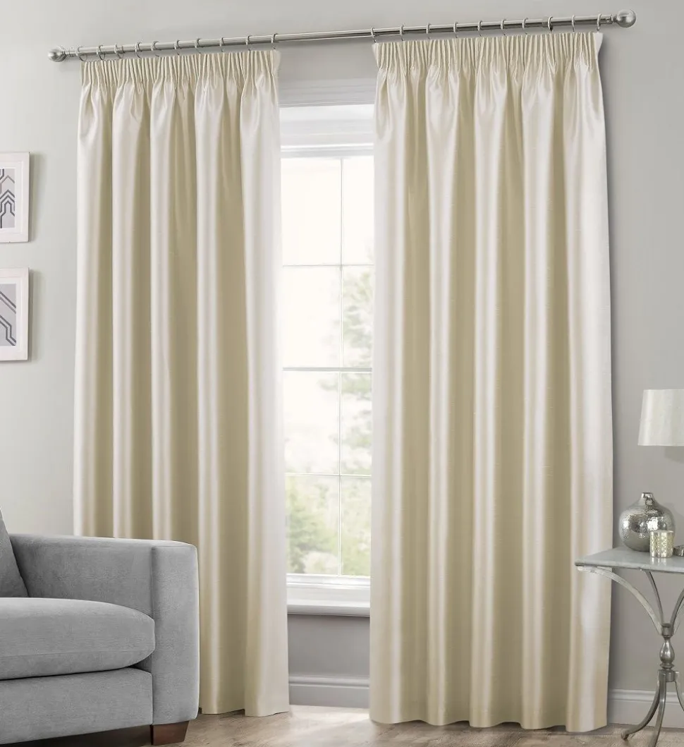 Tape Top Curtains Faux Silk Cream