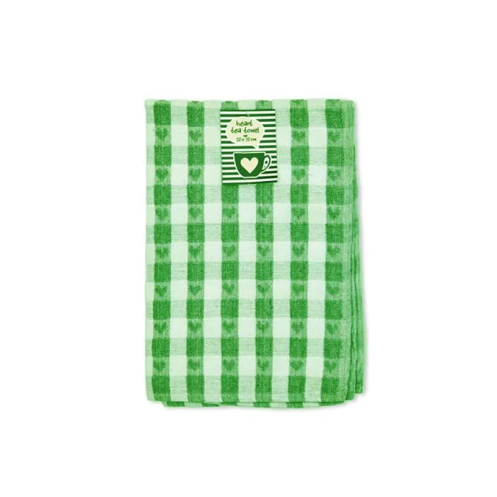 Tea Towel 100% Cotton Heart Green
