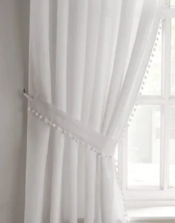 Tobago Lined Tape Top Curtain Pair White