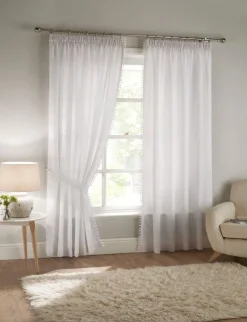 Tobago Lined Tape Top Curtain Pair White