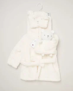 White Baby Bear Dressing Gown with Toy