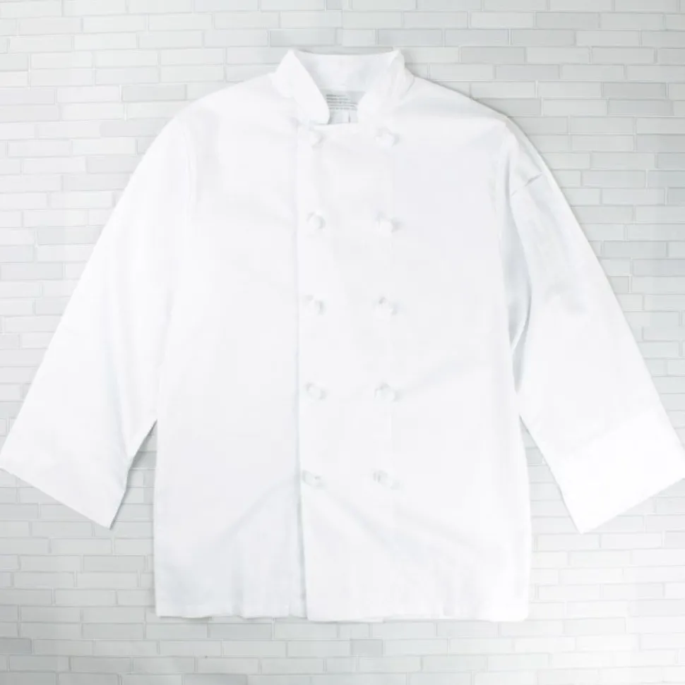 White Knotted Button Chef Jacket