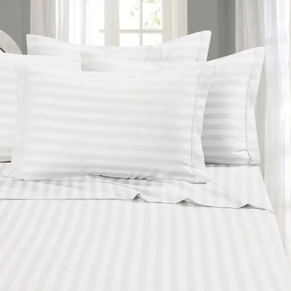 White Satin Stripe Flat Sheet Soft Touch