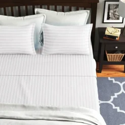 White Satin Stripe Flat Sheet Soft Touch