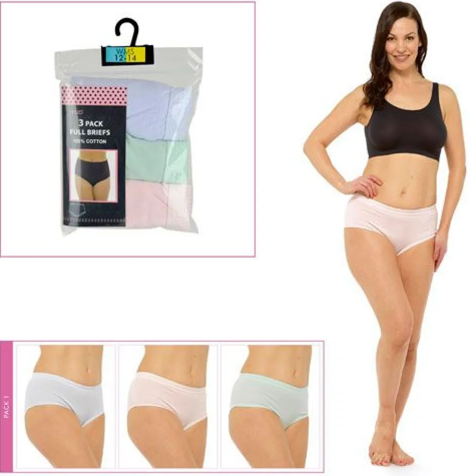 Womens 3 Pack Full Briefs Pastel