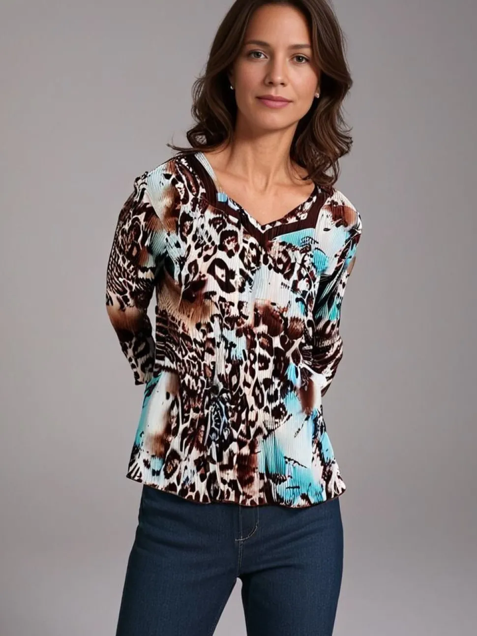 Women's 3/4 Sleeve Crinkle Top Animal Print