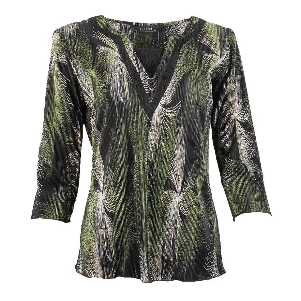 Women's 3/4 Sleeve Crinkle Top Green Feather