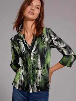 Women's 3/4 Sleeve Crinkle Top Green Feather