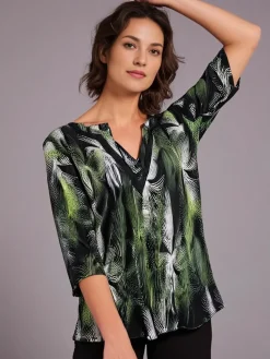 Women's 3/4 Sleeve Crinkle Top Green Feather