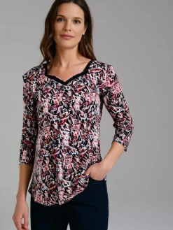 Women's 3/4 Sleeve Crinkle Top Pink Abstract