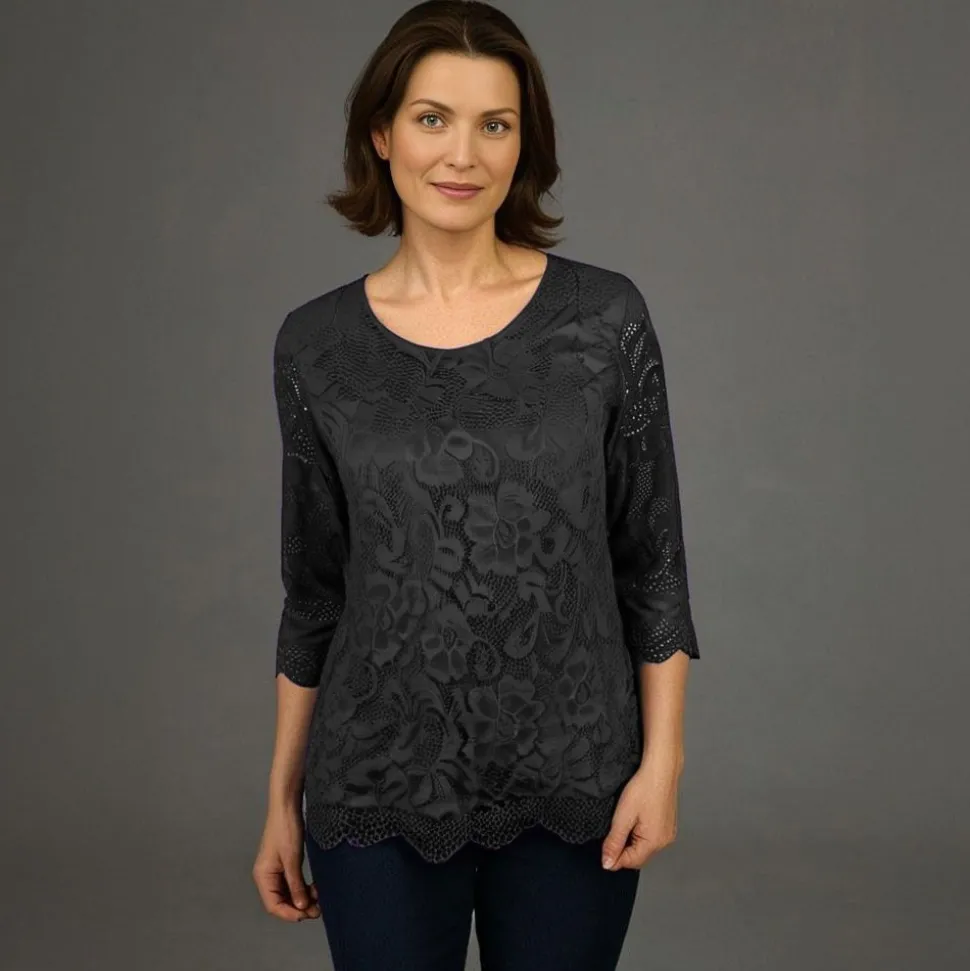 Women's 3/4 Sleeve Lace Top Black