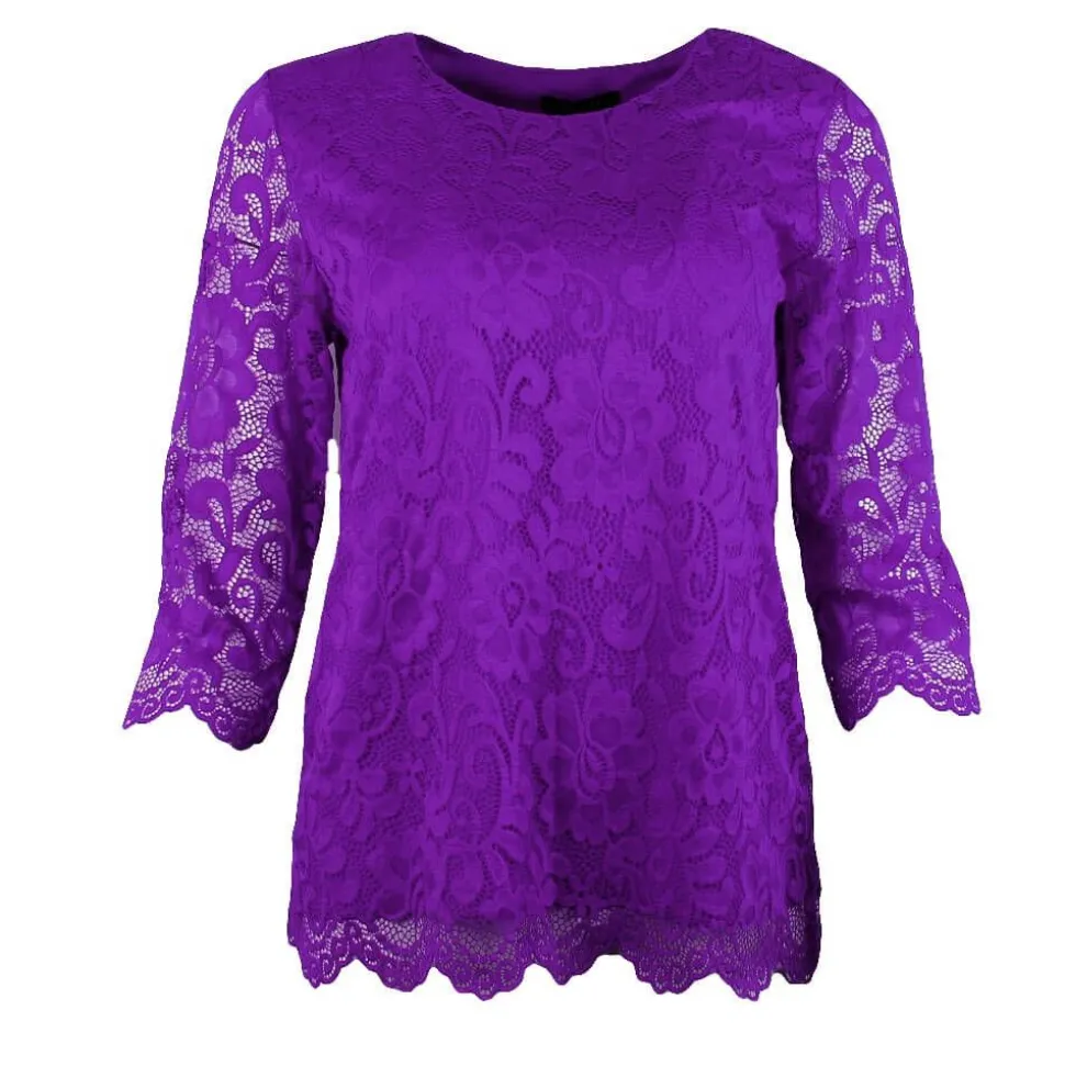 Women's 3/4 Sleeve Lace Top Purple