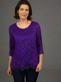 Women's 3/4 Sleeve Lace Top Purple