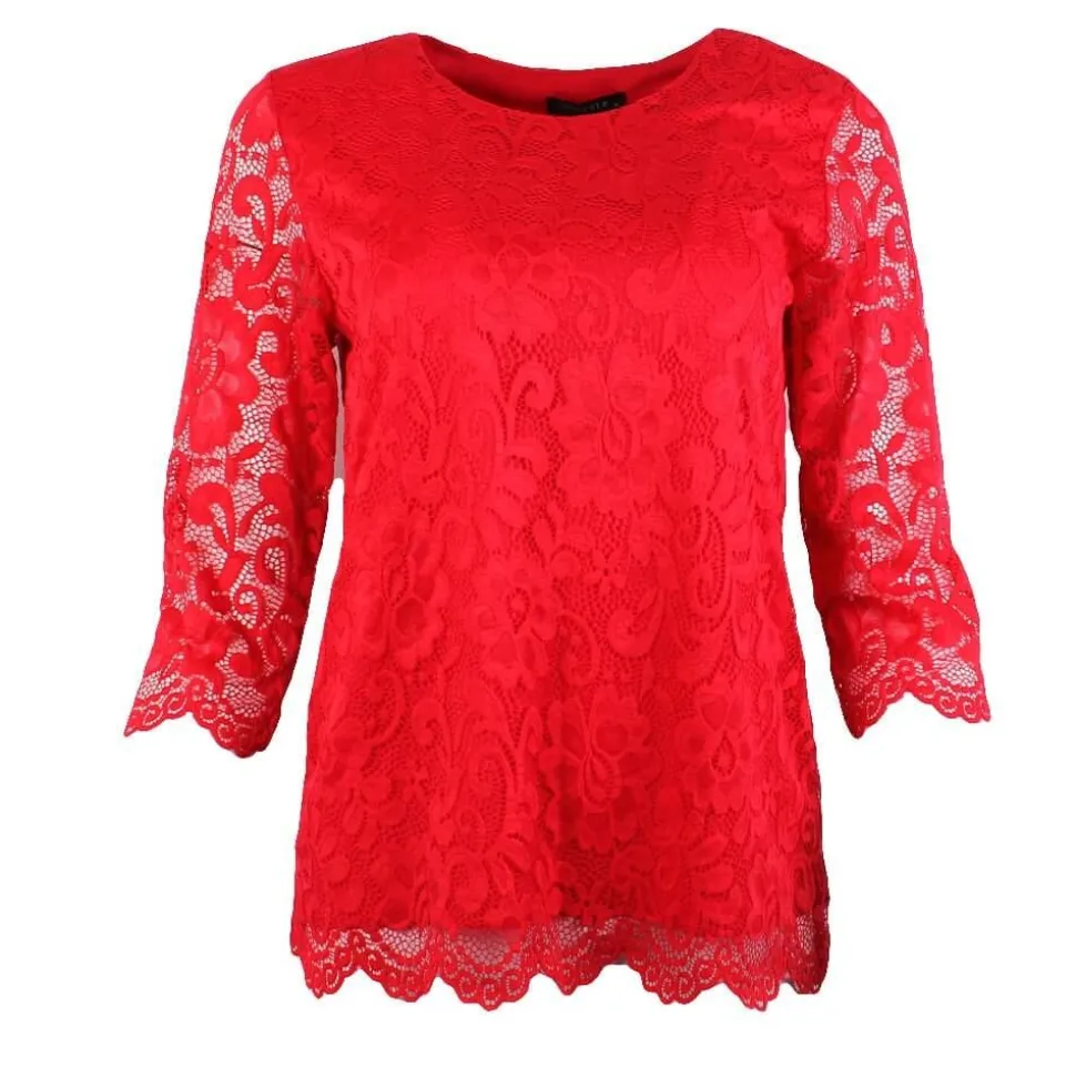 Women's 3/4 Sleeve Lace Top Red