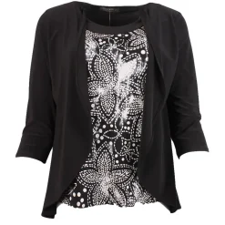Women's 3/4 Sleeve Twinset Black & White
