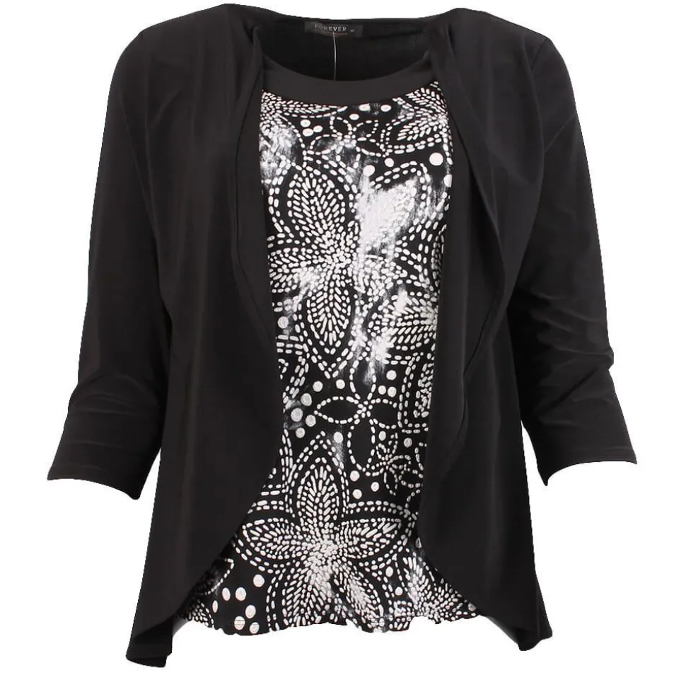 Women's 3/4 Sleeve Twinset Black & White