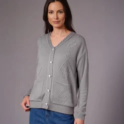 Women's Embroidered Buttoned Cardigan Grey