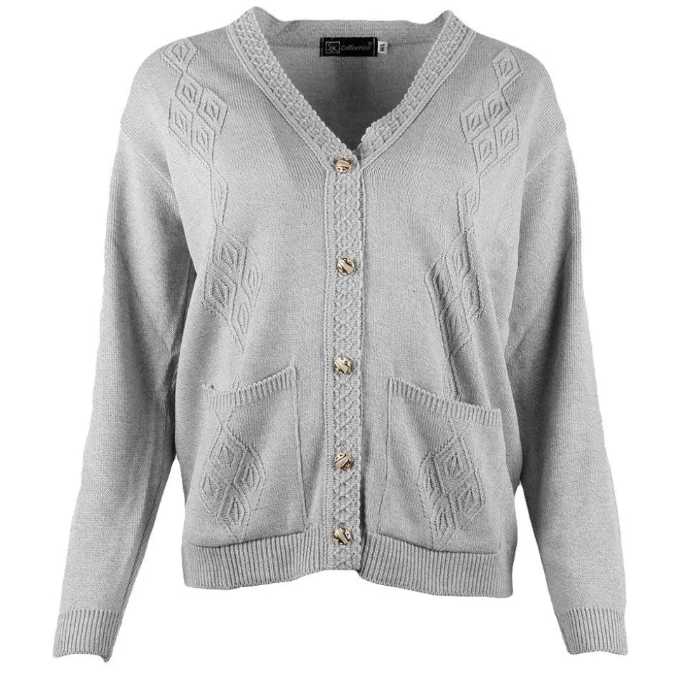 Women's Embroidered Buttoned Cardigan Grey