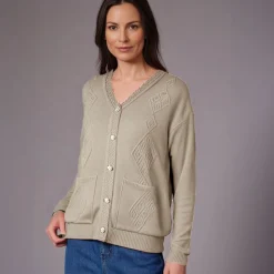 Women's Embroidered Buttoned Cardigan Beige