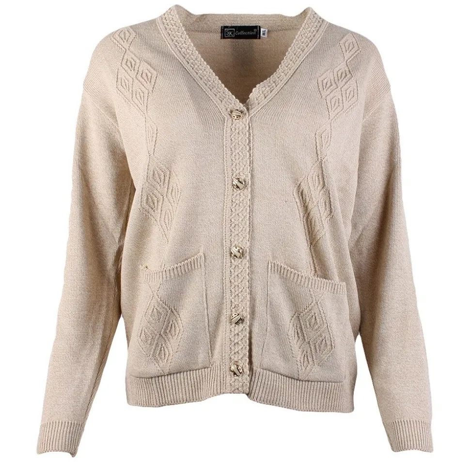 Women's Embroidered Buttoned Cardigan Beige