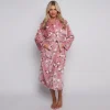 Womens Fleece Floral Bathrobe Pink