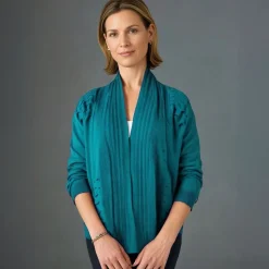 Women's Knitted Cardigan Shawl Teal