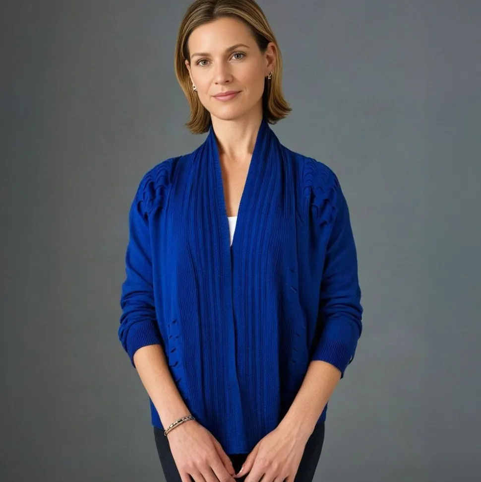 Women's Knitted Cardigan Shawl Blue