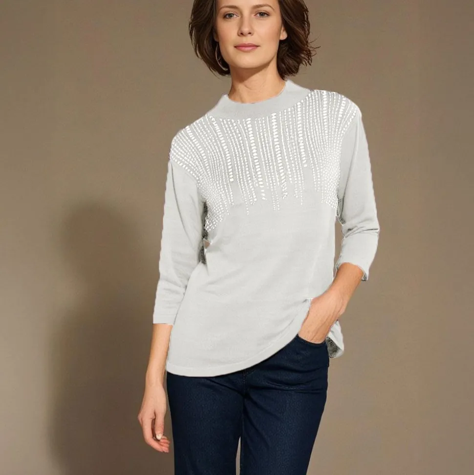 Women's Knitted Dressy Round Neck Sweater Ivory