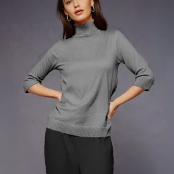Women's Knitted Polo Sweater Grey