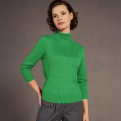 Women's Knitted Polo Sweater Green