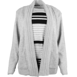 Women's Knitted Striped Twinset Cardigan Grey