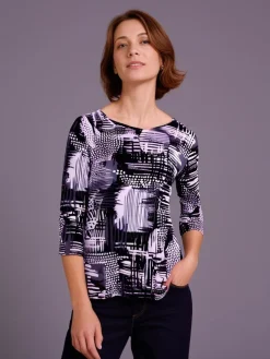 Women's Long Sleeve Geometric Black & White Print Top