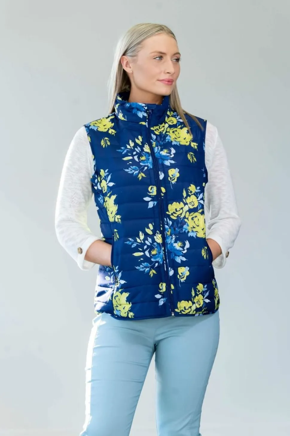 Women's Navy Floral Gilet by Jessica Graaf