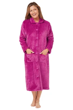 Women's Soft Touch Plush House Coats Dressing Gown Raspberry