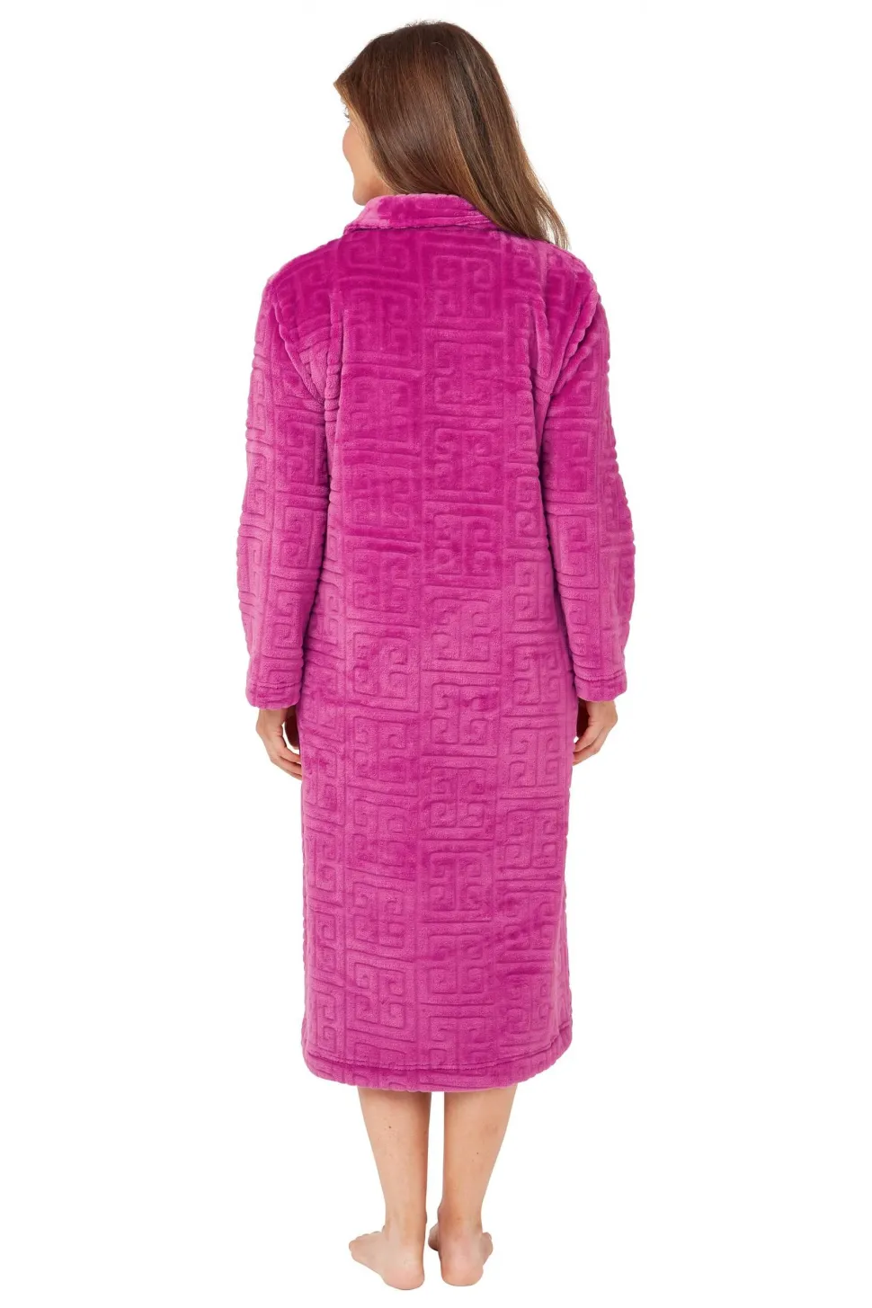 Women's Soft Touch Plush House Coats Dressing Gown Raspberry