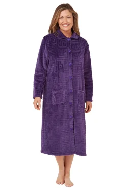 Women's Soft Touch Plush House Coats Dressing Gown Purple