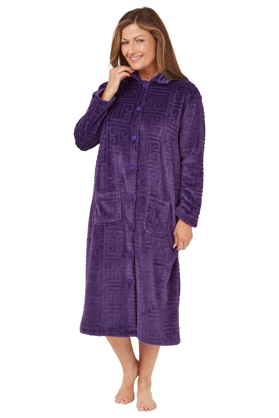 Women's Soft Touch Plush House Coats Dressing Gown Purple