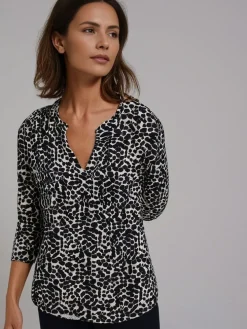 Women's Spotted Blouse Shirt Black & Beige 031105 CL