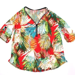 Womens Zip Palm Leaf Top Orange