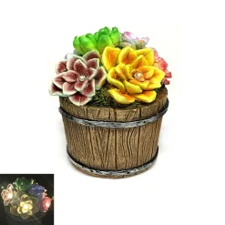 Wooden Plant Pot Outdoor Solar Light