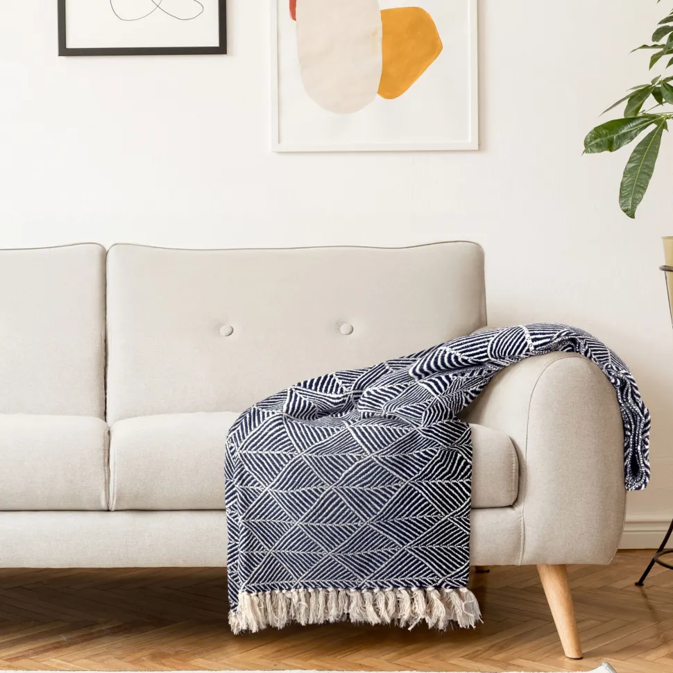 Zahra Recycled Cotton Throw Navy